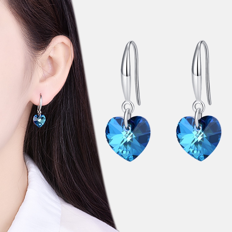 925 Pure Silver Earrings With Long Version Blue Crystal Sapphire Earrings Marine Star Earrings Send Yourself A Bestie Gift