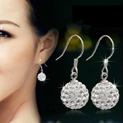 South Korea Personality 100 Hitch Fashion Silver Earrings 925 Silver Full Drill Crystal Ball Earrings Ear Pin Zircon Ear Hook Earrings Anti Allergy