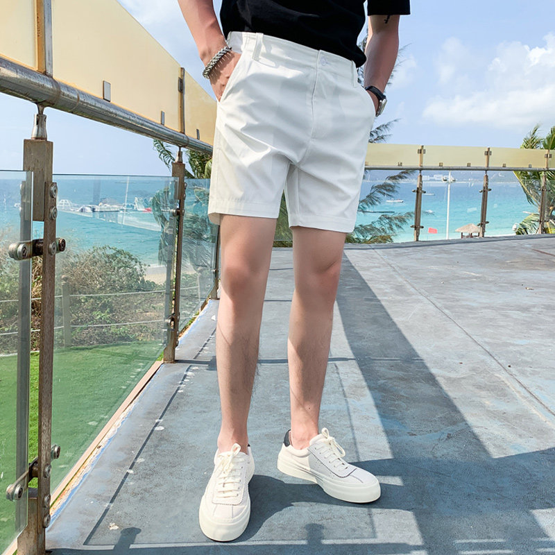 Port Craze Shorts Male 50% Pants Net Red 100 Lap Straight Drum Western Pants Summer Thin pure color casual beach pants