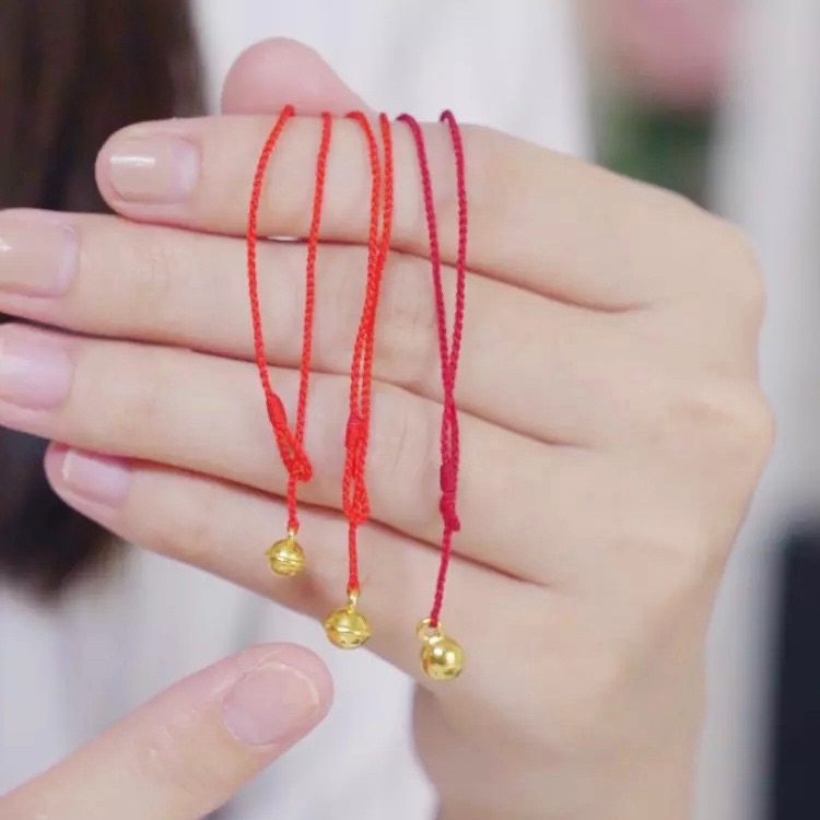 0 4mm 4mm extremely fine quadrubraid wrist 24K gold foot gold small bell with hand red rope handmade footballing bracelet