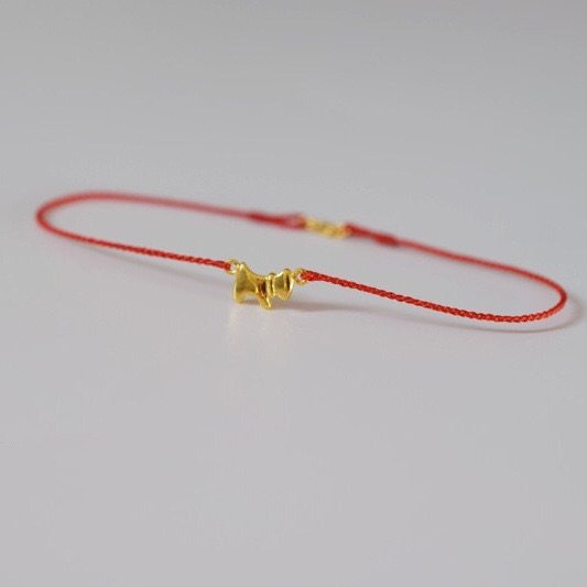 0 4 mm 4 mm fine quadrubraid 24k gold foot pure gold underdog This year the Year of the Dog's Year of the Dog Red Rope Woven Handmade