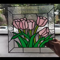 Customized painted vertical line craft church stained glass doors and windows partition door core ceiling tulip translucent Chinese style