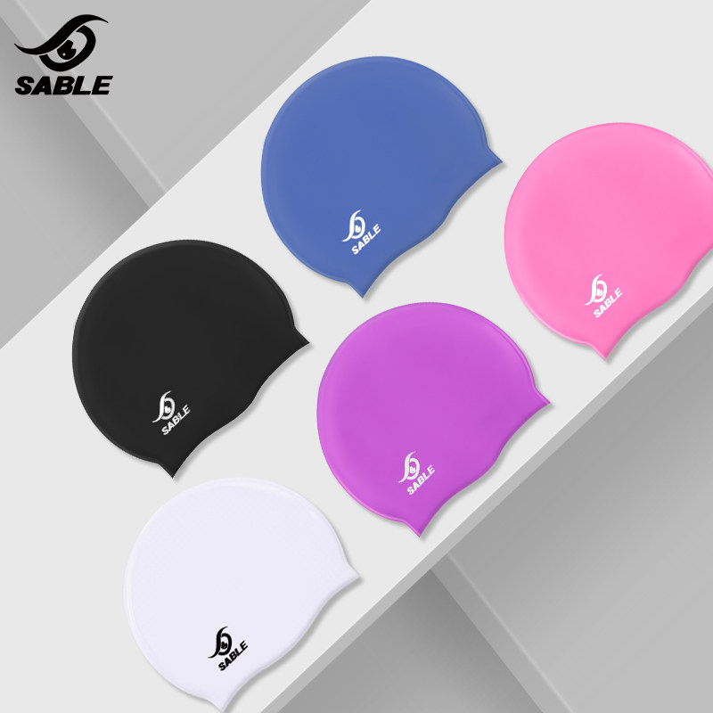 Black Mink SABLE Silicone Swimming Cap Long Hair head swimming cap waterproof elastic good man and woman-Taobao