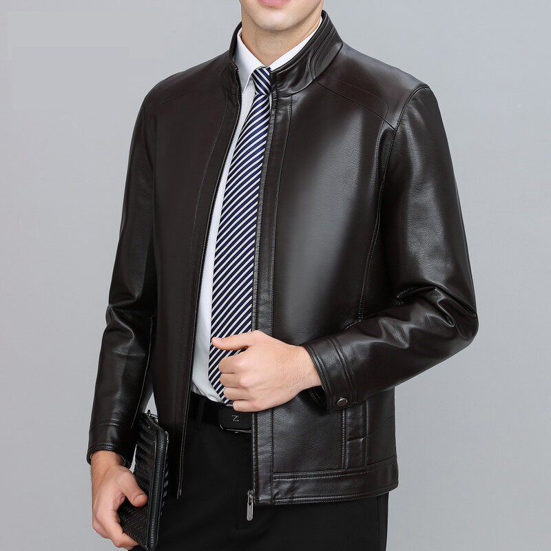 Men's genuine leather leather clothes middle-aged autumn and winter Henning leather jacket men's gush thicken jacket in old age thinner daddy dress