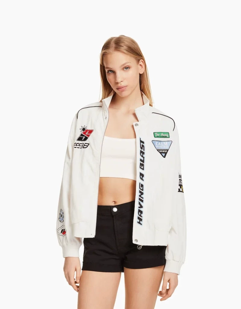 Bershka, гоночный автомобиль, наклейка, нейлоновая куртка, 3 месяца, Испания