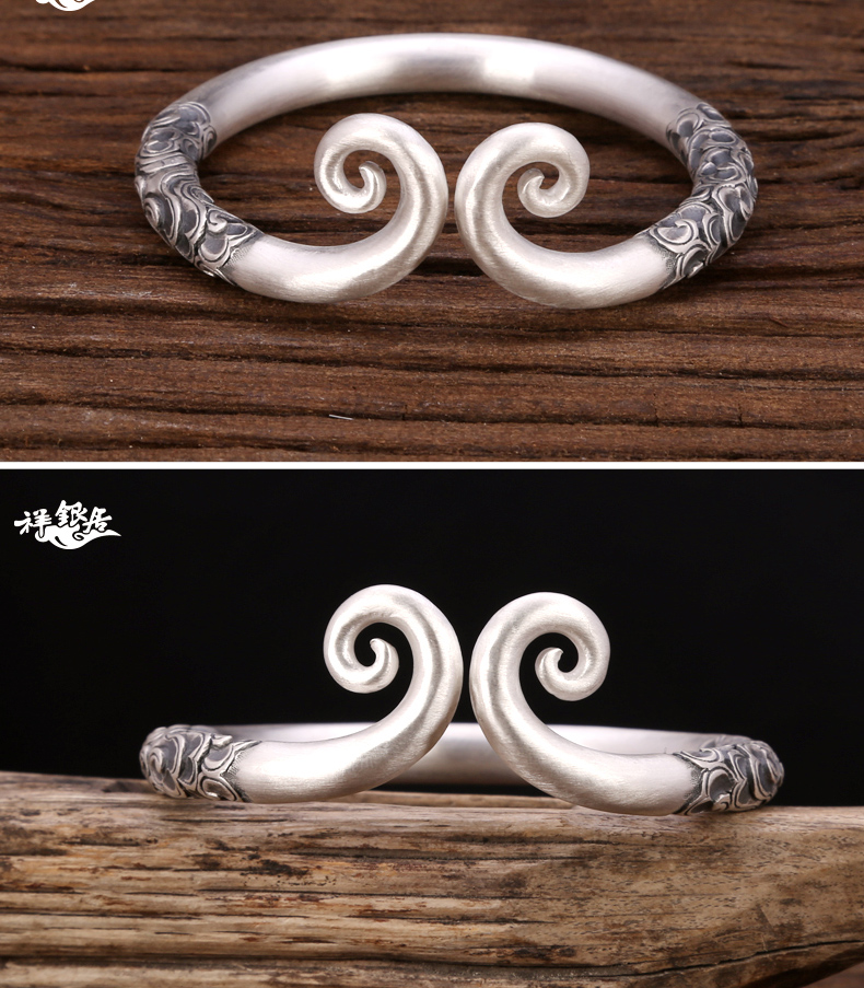 Vàng hoop gậy thần biển kim thánh lớn trở lại sự quyến rũ của Tôn Ngộ Không sterling silver S999 handmade tốt lành vài vòng đeo tay