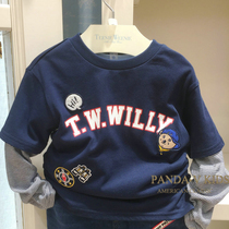 Teenie Weenie bear childrens clothing 21 spring and autumn boys long-sleeved T-shirt cotton round neck fake two-piece bottoming shirt