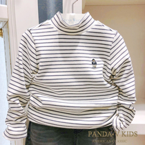 Little bear childrens clothing 2021 autumn and winter new boys medium and large childrens clothing striped bottoming shirt semi-high collar cotton long-sleeved T-shirt