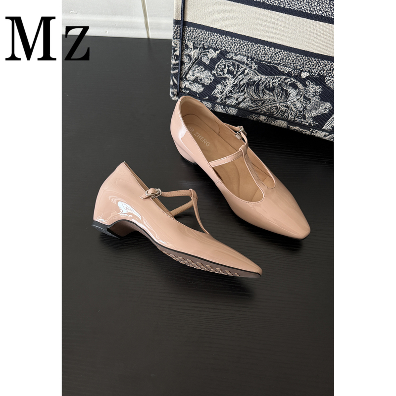 Top-Tier Version/French-Style T-Strap Nude Pink Height-Increasing Single Shoes, New Spring/Summer Pointed-Toe Mary Jane Women's Shoes Top-Tier Version/French-Style T-Strap Nude Pink Height-Increasing Single Shoes, New Spring/Summer Pointed-Toe Mary Jane Women's Shoes