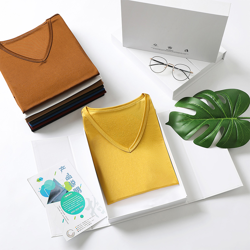 NZ high-end sense Japan imported triacetate knitted short-sleeved cool feeling simple and versatile solid color round neck V-neck T-shirt for women