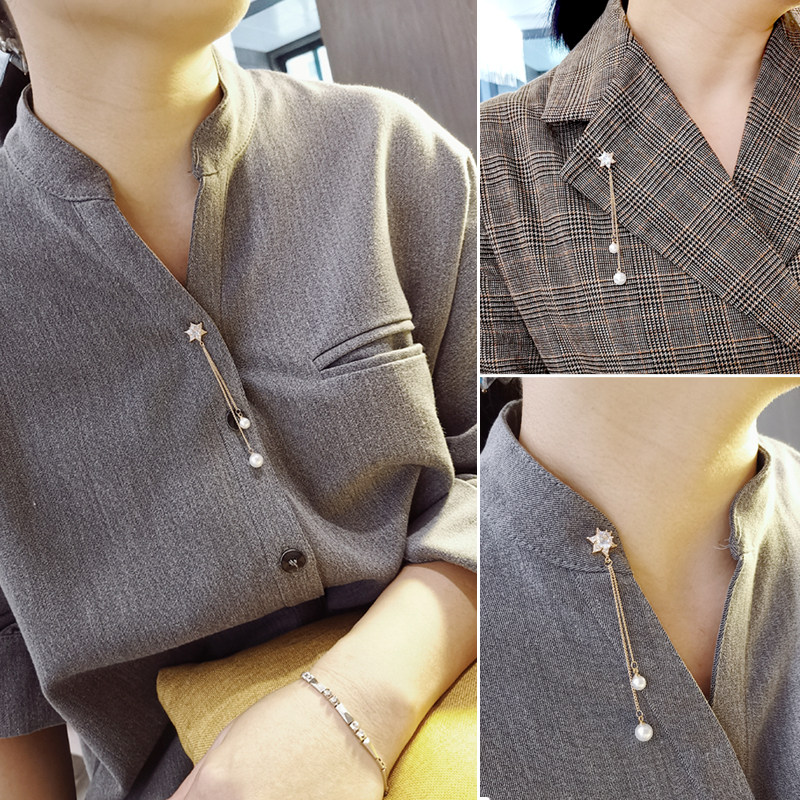 Tassel brooch women's anti-light neckline pin decoration creative all-match pressing button hidden buckle pendant cardigan fixed buckle