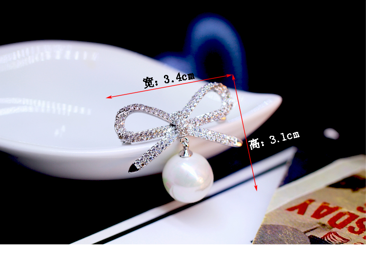 Nhiệt độ tinh tế micro-dát zircon nơ sling hạt ngọc trai trâm cài phụ kiện quần áo với áo len cardigan pin khóa ghim cài áo vest