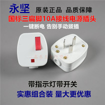 Yongjian with switch indicator 10A three flat 250V power plug high quality industrial wiring plug national standard