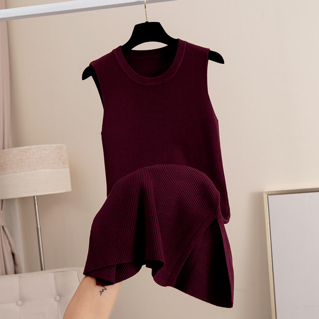 Round neck knitted dress for women 2023 new autumn sleeveless slimming slit mid-length bottoming wool skirt vest long skirt