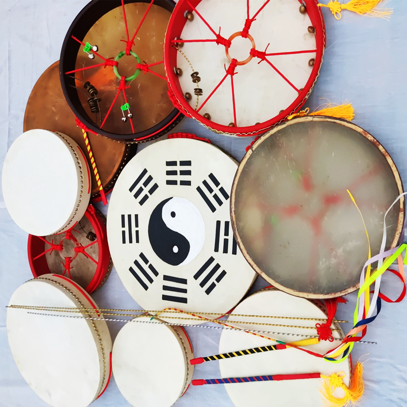 30-45 cm head layer cow leather sheep Piven King drum Northeastern duo drum single-sided big god drum to send drum whip