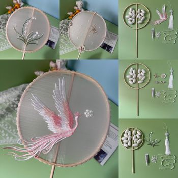DIY Fan Material Kit Long Handle Traditional Fan Frame Silk Fan Frame Fan Ribs Material Skeleton Fan Round Fan Silk Cocoon Silk Extraction