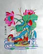 F Wuqiang Woodblock New Year Picture Window Decoration Mandarin Ducks Playing in the Water 34X43cm painted heart hand-engraved folk art