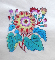 F Wu Qiangs woodblock New Year painting Hibiscus Flower 13X13CM painted heart with small window flower folk art collection treasure