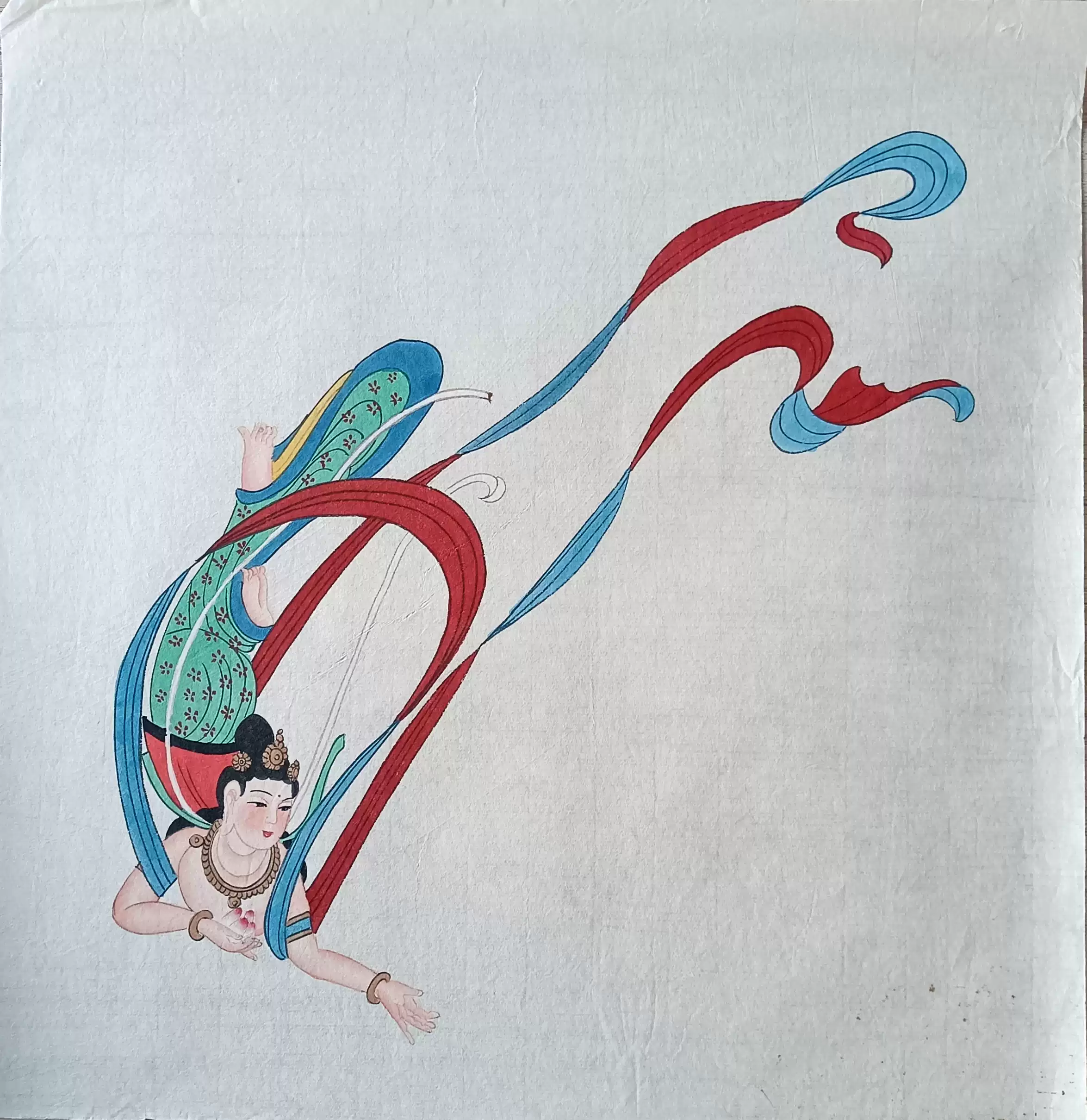 純手繪工筆人物國畫張大千敦煌飛天仿畫43X68cm畫心