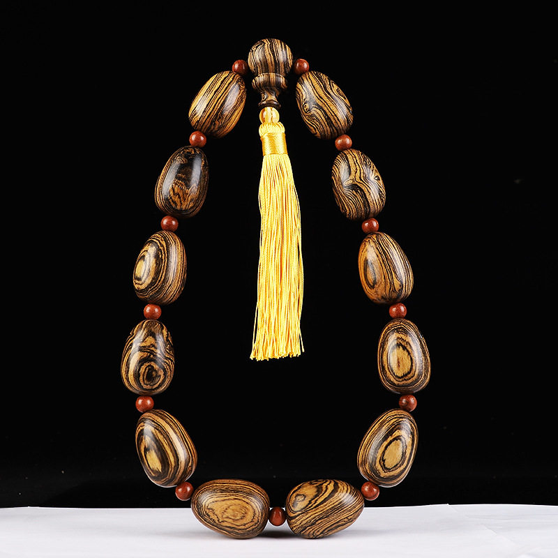 South American Yellow Flower Pear Handheld Tiger Leather Sandalwood Handstring Drop Shaped Olive Bead Car Rear Mirror Car Pendant Gear Bead