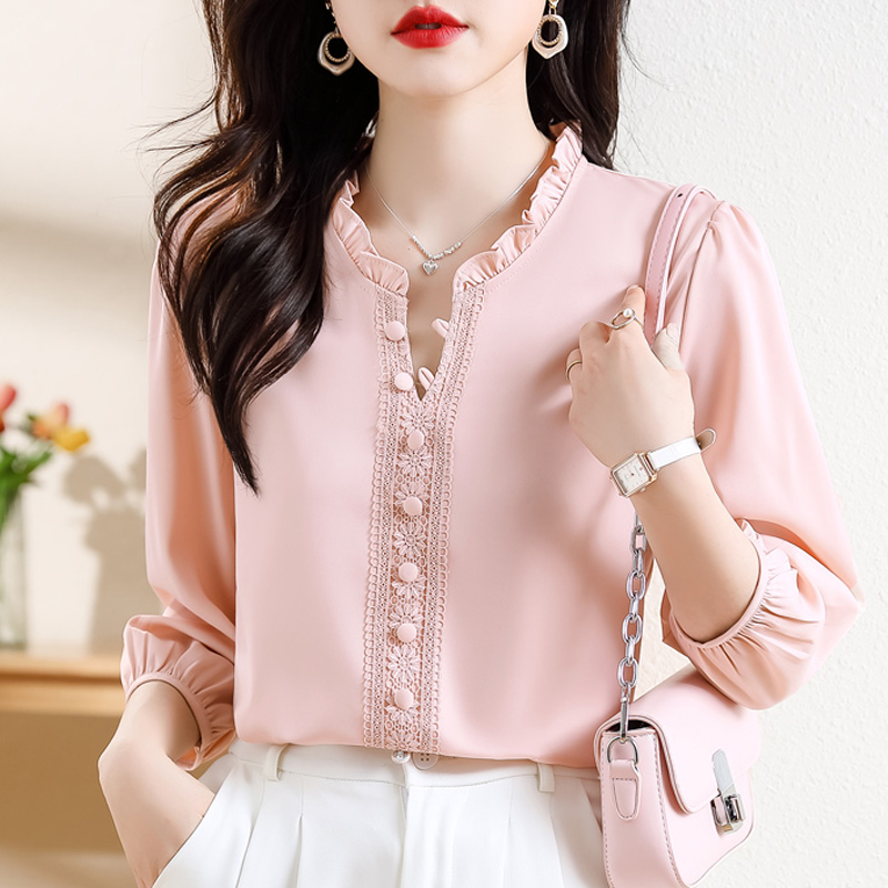 European Style Ruffled Three-Quarter Sleeve Lace Blouse for Women, 2026 Spring/Summer/Autumn New High-End Niche Light Luxury Top Trend European Style Ruffled Three-Quarter Sleeve Lace Blouse for Women, 2026 Spring/Summer/Autumn New High-End Niche Light Luxury Top Trend