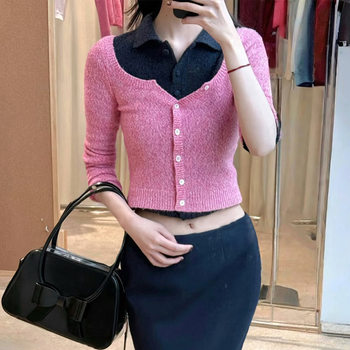 Hua Yi [Shanghai High Version] Round Neck Single-Breasted Slim Fit Short Long-Sleeve Knitted Cardigan Shushuto