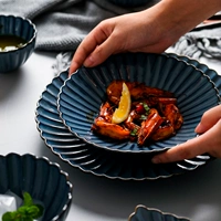 Haoyue biển sâu retro màu xanh ren gốm bộ đồ ăn bít tết tây món ăn món ăn khay khay cơm bát bát dĩa trắng