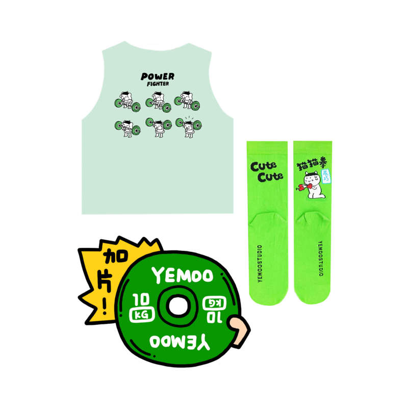 Set of Little Elephant Weightlifting Mint Green Women's Quick-Drying Tank Top, Cat Paw Socks, Green Extra Towel Set of Little Elephant Weightlifting Mint Green Women's Quick-Drying Tank Top, Cat Paw Socks, Green Extra Towel