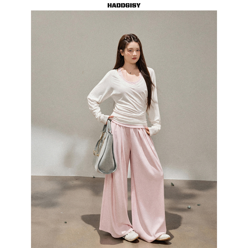 Zeng Xiaoxian Plus-Size Women's Clothing Set for Slightly Chubby Women, Slimming Halter Neck Tank Top, Concealing Blouse, T-Shirt, Long-Sleeve Casual Pants