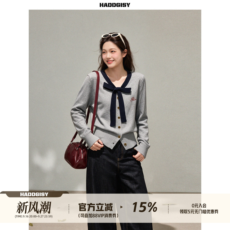 Zeng Xiaoxian Plus-Size Women's Clothing Bow-Knot Knitted Long-Sleeve Sweater Slightly Chubby Girl Denim Wide-Leg Pants Long Pants Autumn Set Zeng Xiaoxian Plus-Size Women's Clothing Bow-Knot Knitted Long-Sleeve Sweater Slightly Chubby Girl Denim Wide-Leg Pants Long Pants Autumn Set