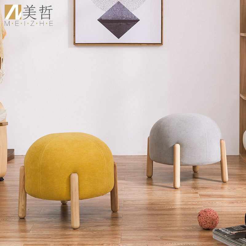 Nordic Japanese style fabric shoe changing stool Home door low stool Living room coffee table stool Solid wood minimalist sofa stool