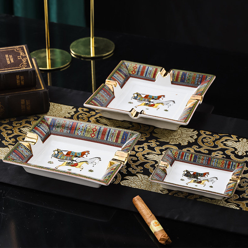 European-style Ashtrays Ceramic Home Living Room High-end Extravaganza Luxury personality KTV Snow Smoky Cylinder Home Tide-Taobao