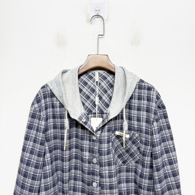 [Same Style in Shopping Malls] Sz26W3209 New Women's 2026 Spring Fashion Loose-Fitting Elegant Plaid Hooded Jacket