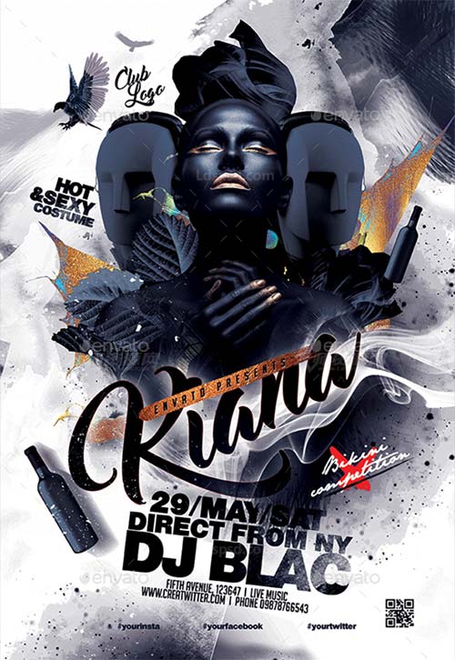 酷黑风格的DJ海报/传单模板:Black Artist Poster Flyer