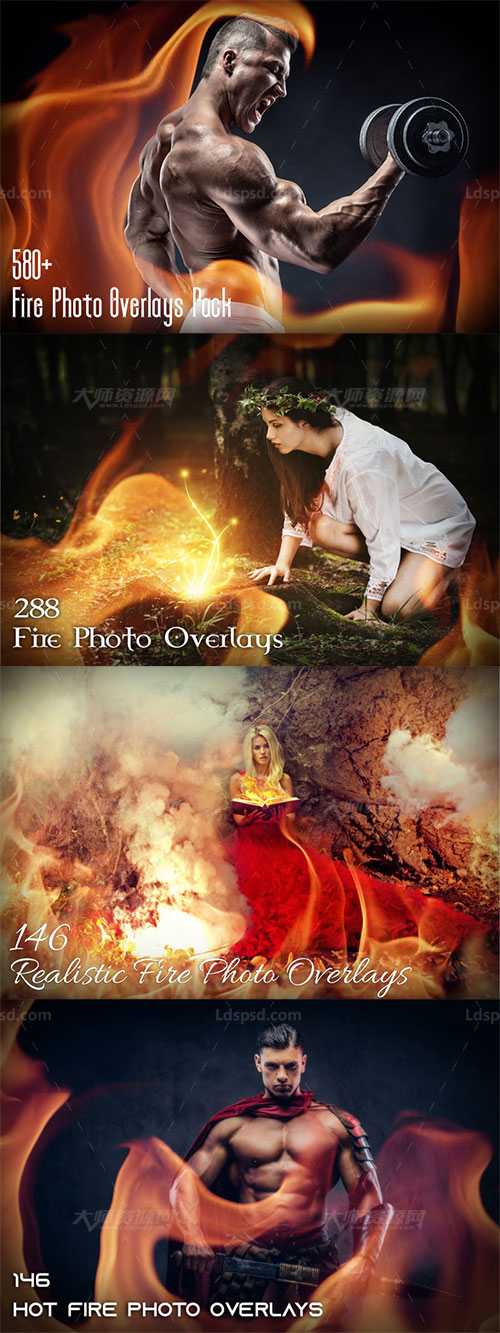 580多张高清的混合专用的火焰图片：580+ Fire Photo Overlays Pack