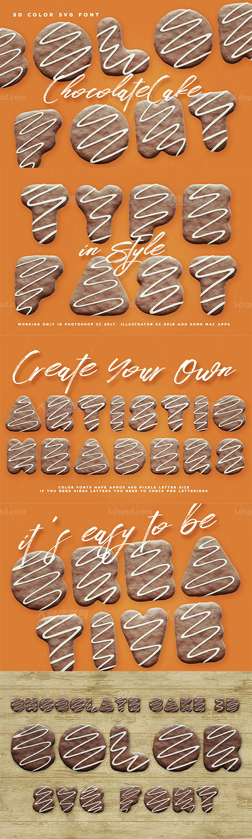 逼真的巧克力蛋糕英文SVG字体：Chocolate Cake Color Font