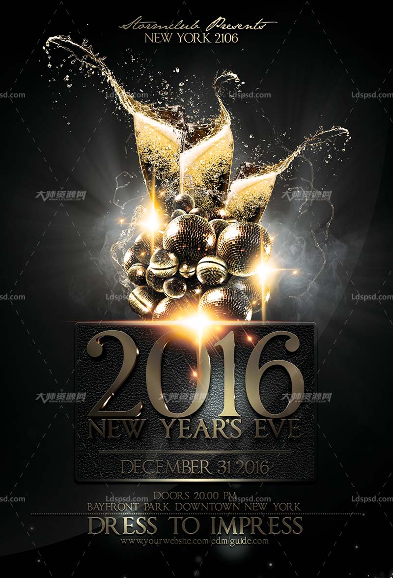 NYE Luxury Flyer Template,新年豪华派对海报/传单模板