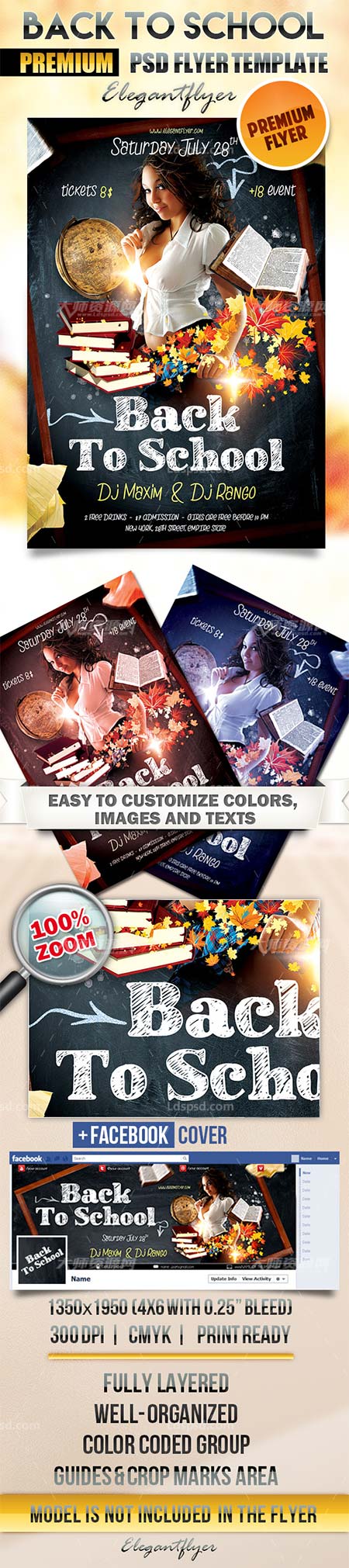 Back To School – Flyer PSD Template + Facebook Cover,校园聚会活动海报/传单模板