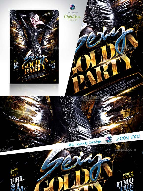 Sexy Golden Party Flyer Template,性感派对传单模板
