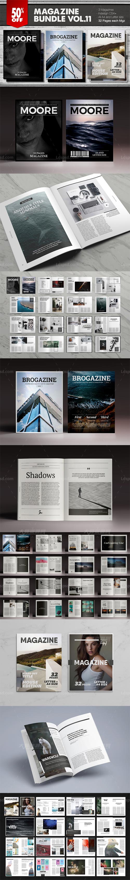 Magazine Bundle 11,indesign模板－商业杂志(3套合集版)