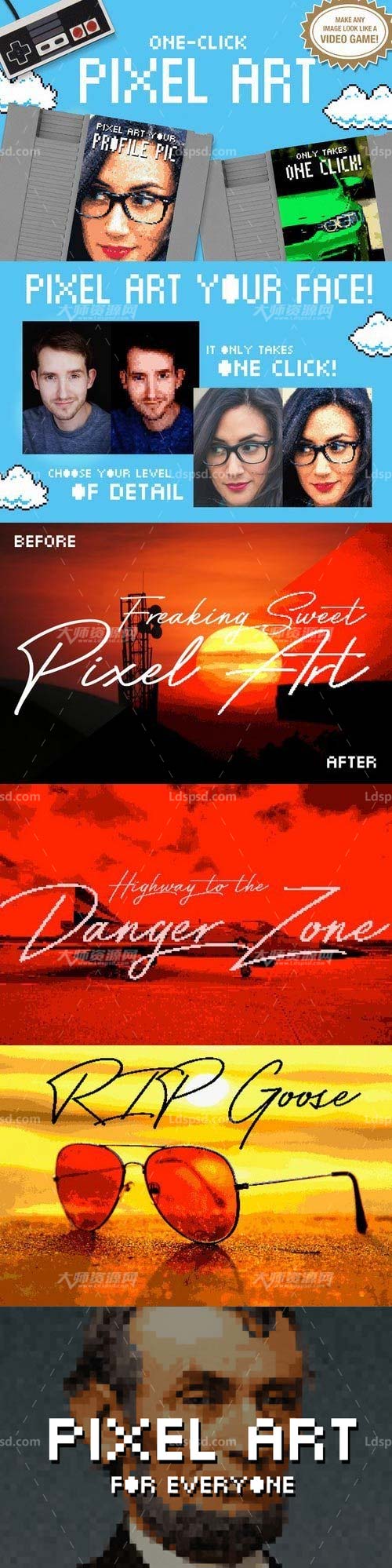 Pixel Art - One Click Actions,极品PS动作－像素艺术(3种风格/PDF图文教程)
