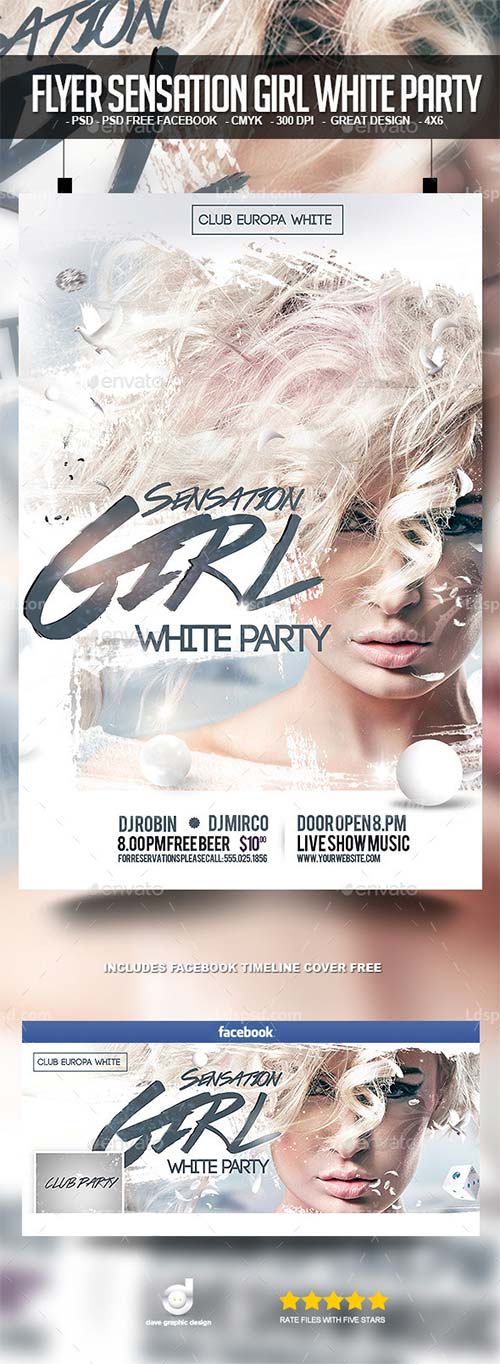 Flyer Sensation Girl White Party,个性派对传单模板