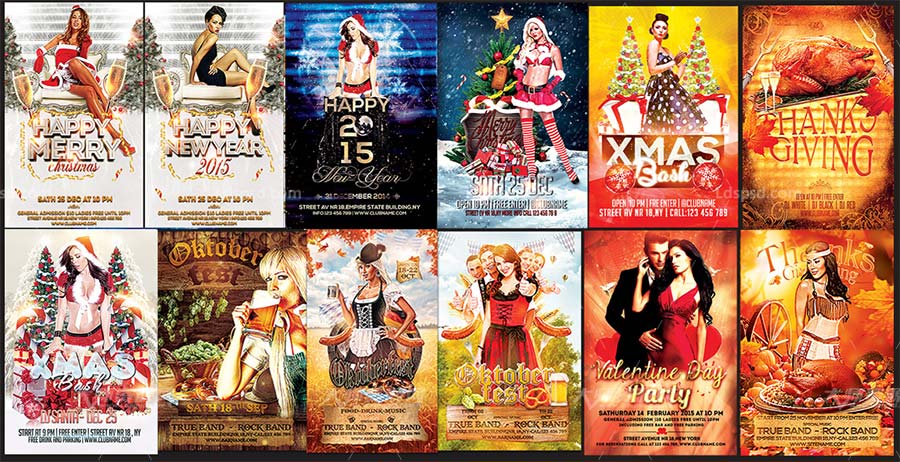 Holiday Flyer Bundle,11个节日类海报/传单模板全集