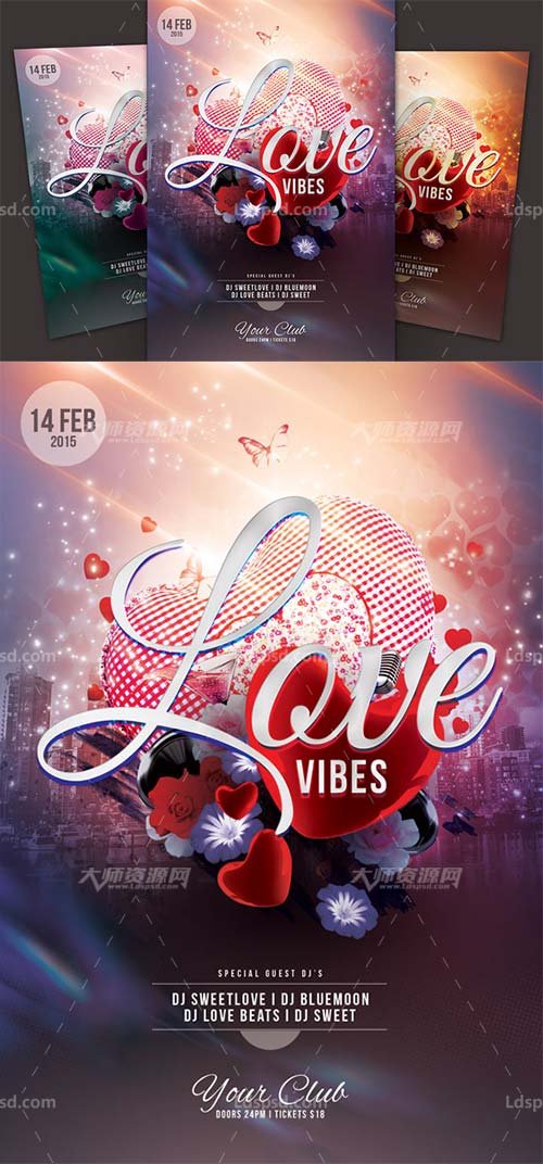 Love Vibes Flyer,浪漫爱情海报/传单模板