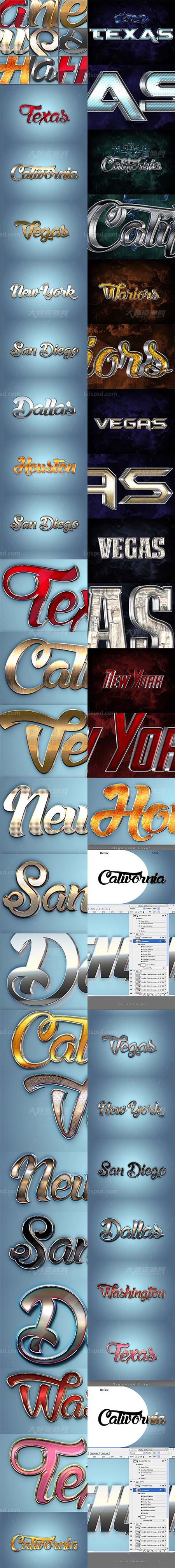 24 Bundle 3D Text Effect,极品PS样式－24个金属质感的3D文本效果