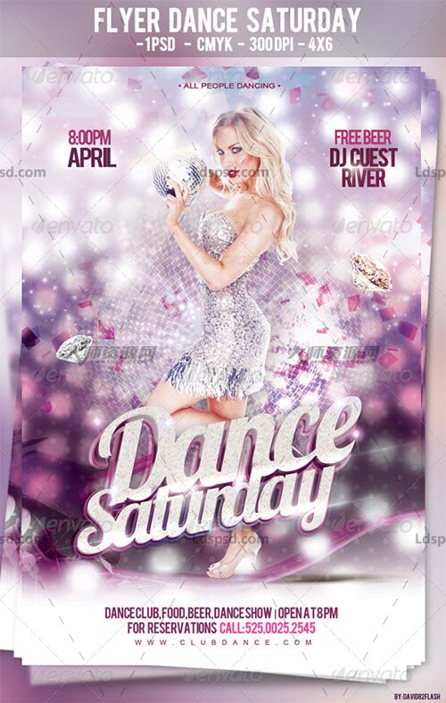 Flyer Dance Saturday,周末舞会海报/传单模板