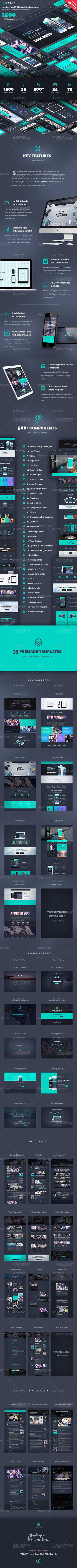 SpiritApp Landing Page UI Kit & Premade Templates (Dark Style),UI设计－酷黑风格的程序界面设计及展示模型