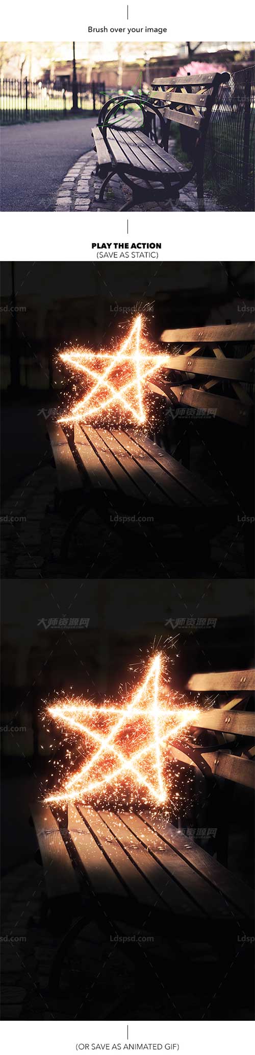 Gif Animated Sparkler Photoshop Action.极品PS动作－璀璨星光(GIF动画/含高清视频教程)