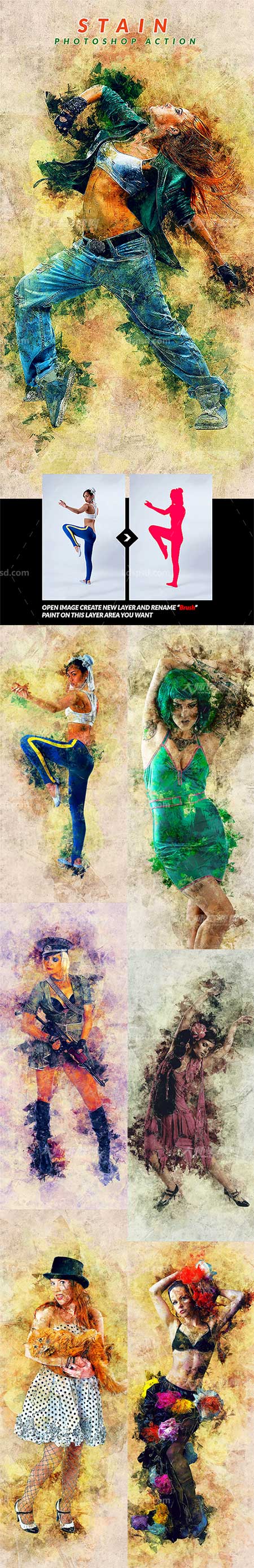 Stain Photoshop Action,极品PS动作－污渍艺术(含高清视频教程)