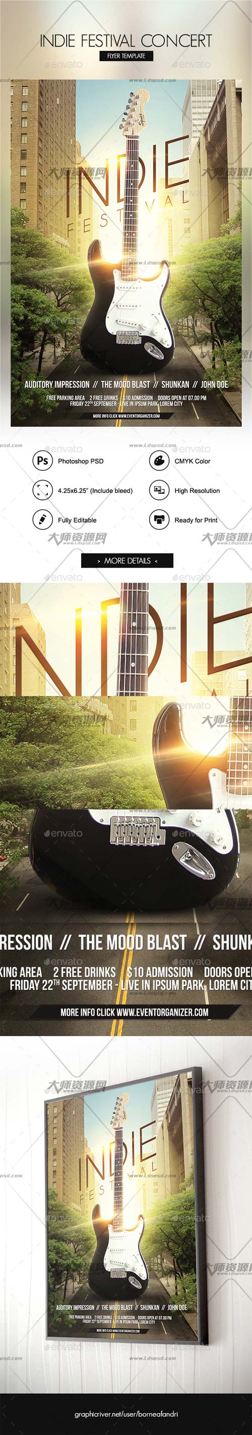 Indie Festival Concert Flyer,音乐盛典海报/传单模板(第二版)